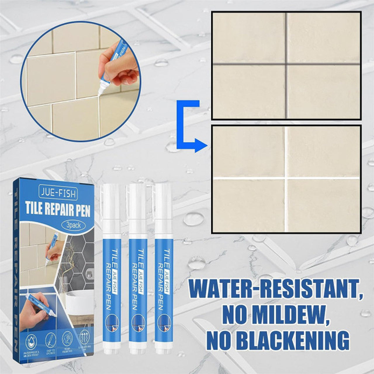 3Pcs Waterproof Tile Repair Pen Set for Home and Bathroom