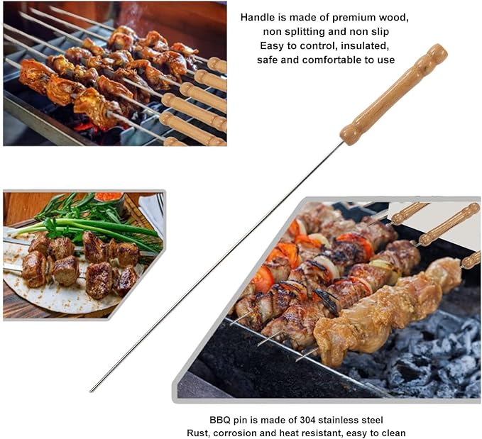 Wooden Handle Stainless Steel BBQ Skewers Set