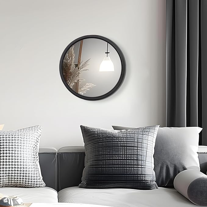 60CM Matte Black Circle Wall Mirror with Thick Metal Framed