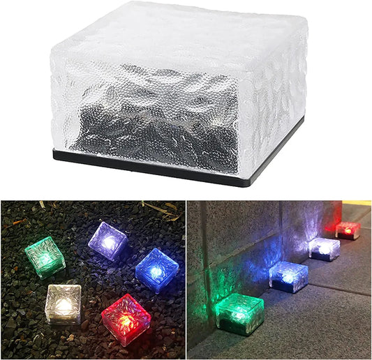 Solar Powered LED Stone Shape Outdoor Garden Ice Cube Brick Lamp