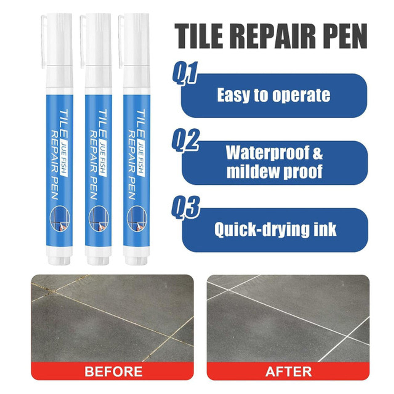 3Pcs Waterproof Tile Repair Pen Set for Home and Bathroom