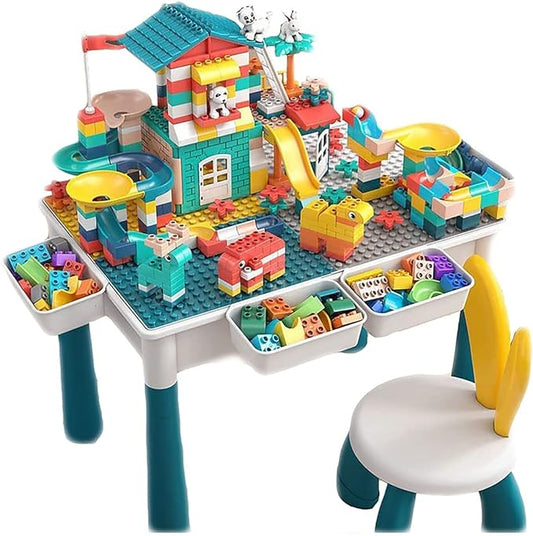 Kids Multi-Functional Educational Block Table and 1 Chair Set