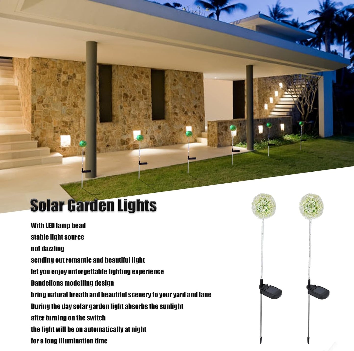 2Pcs Solar  Outdoor Garden Dandelion Lights