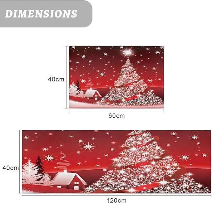 Red Sparkling Christmas Tree Kitchen Rugs