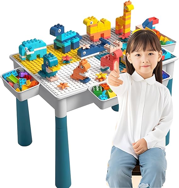 Kids Multi-Functional Educational Block Table and 1 Chair Set