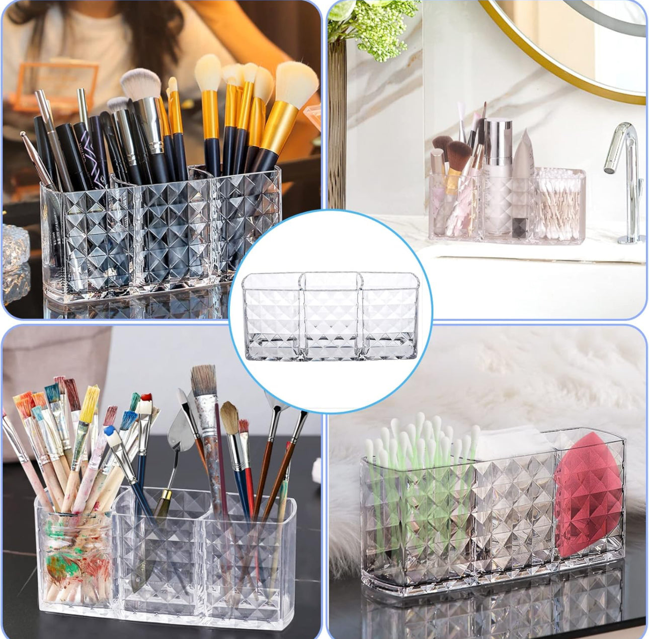 3 Slots Clear Acrylic Make Up Brush Organiser