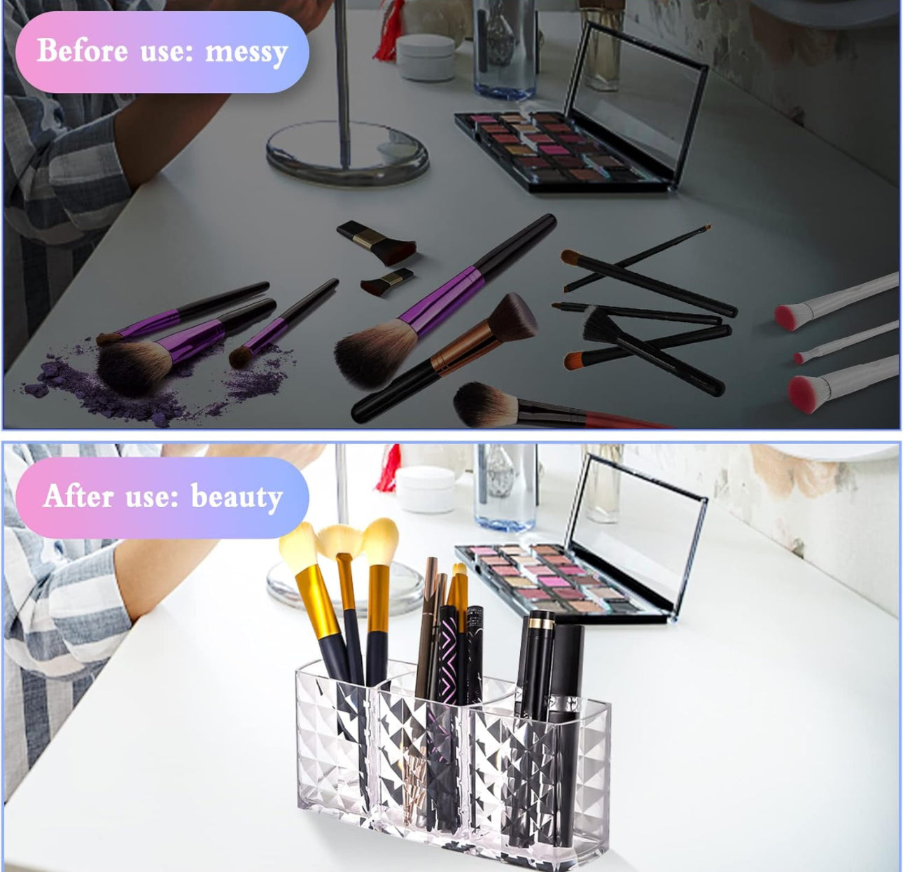 3 Slots Clear Acrylic Make Up Brush Organiser