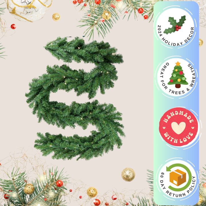 Christmas Artificial Garland Lifelike Tips & Plug-In Lights | Indoor Use | Holiday. Various Options