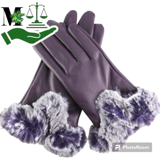 Women Winter Gloves Faux Rabbit PU Leather Touch Screen Mittens Lady Female Outdoor Driving Warm Gloves