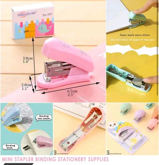 Cartoon Mini Stapler Plastic Mini Stapler School Book Sewer Office Binding Stapler Paper Stapler