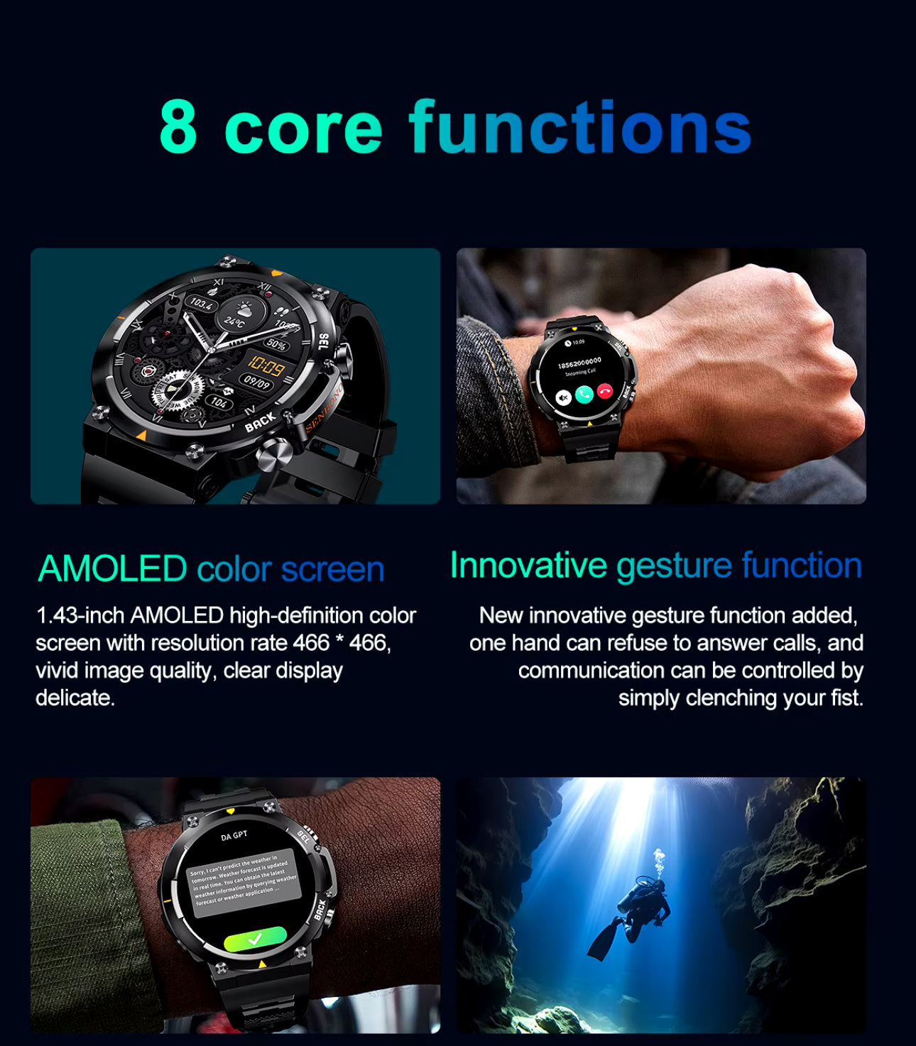 SENBONO MAX18 AI AMOLED Smart Watch Bluetooth Call Big Battery Fitness Tracker Sport Smartwatch for Men & Women Android IOS