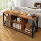 Rustic Brown Wood TV Stand with Charging Station and Storage Shelves