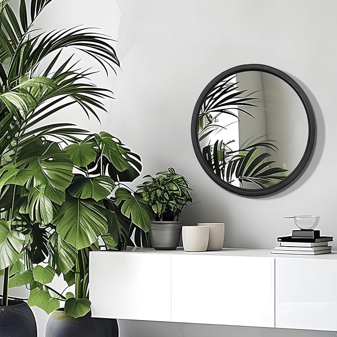 60CM Matte Black Circle Wall Mirror with Thick Metal Framed