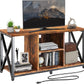 Rustic Brown Wood TV Stand with Charging Station and Storage Shelves