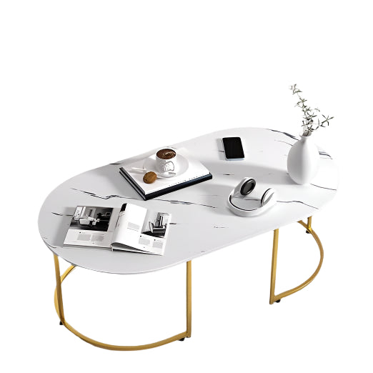 Modern Oval Faux Marble Coffee Table with Gold Metal Frame