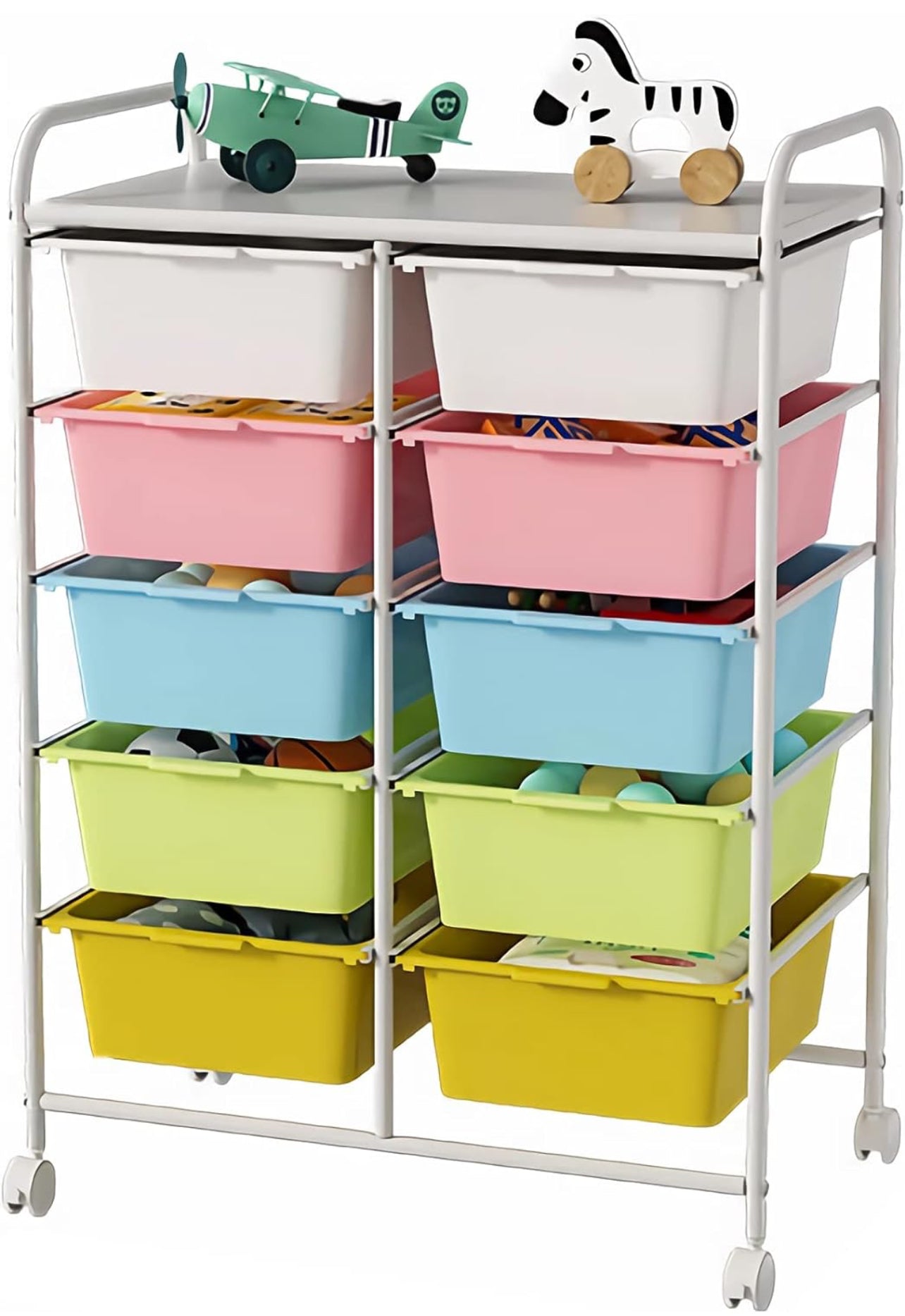 10 Drawers Rolling Storage Cart, Multicolor