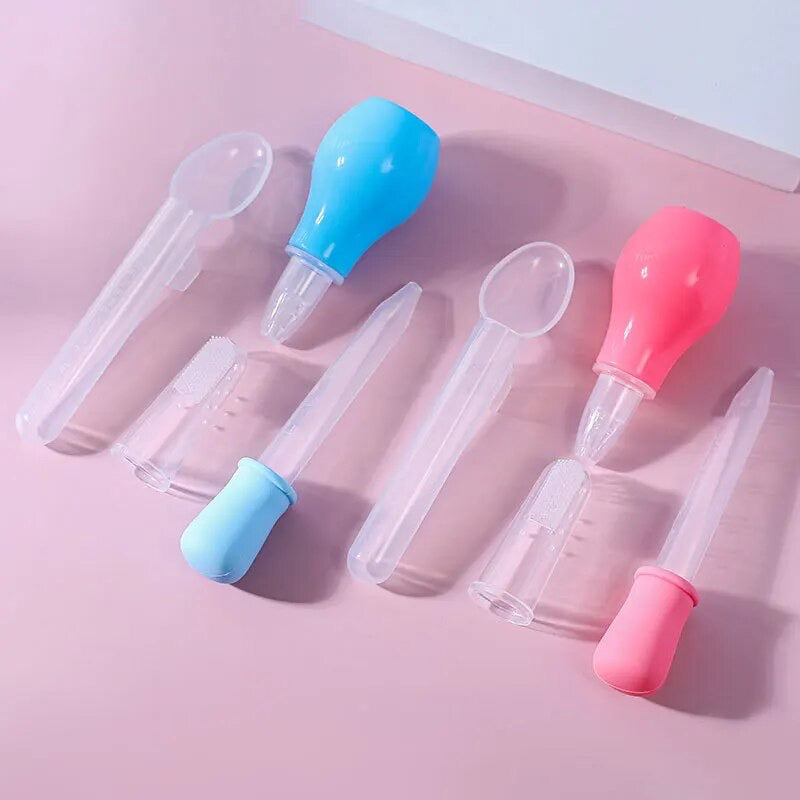 4Piece Set Baby Medicine Feeder Dropper Feeder Spoon Finger Toothbrush Clean Care Tool Nasal Aspirator Maternal And Baby Product