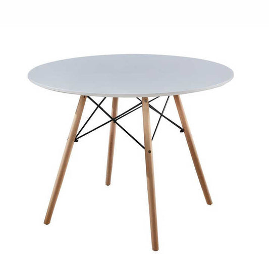 Round Dining Table With Wooden Legs – White