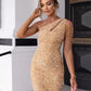 One Shoulder Beaded Sequence Evening Dress