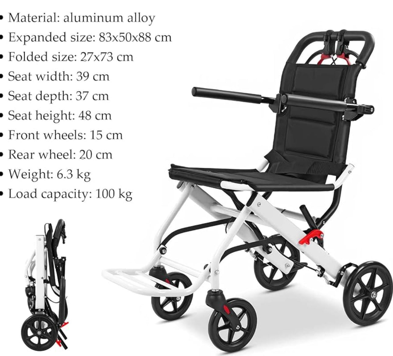 Ultralight Wheelchair Foldable Lightweight Aluminium Transport Wheelchairs, Extra Narrow Wheelchair for Home, Ultralight Wheelchairs with Brake, Travel & Folding Wheelchair