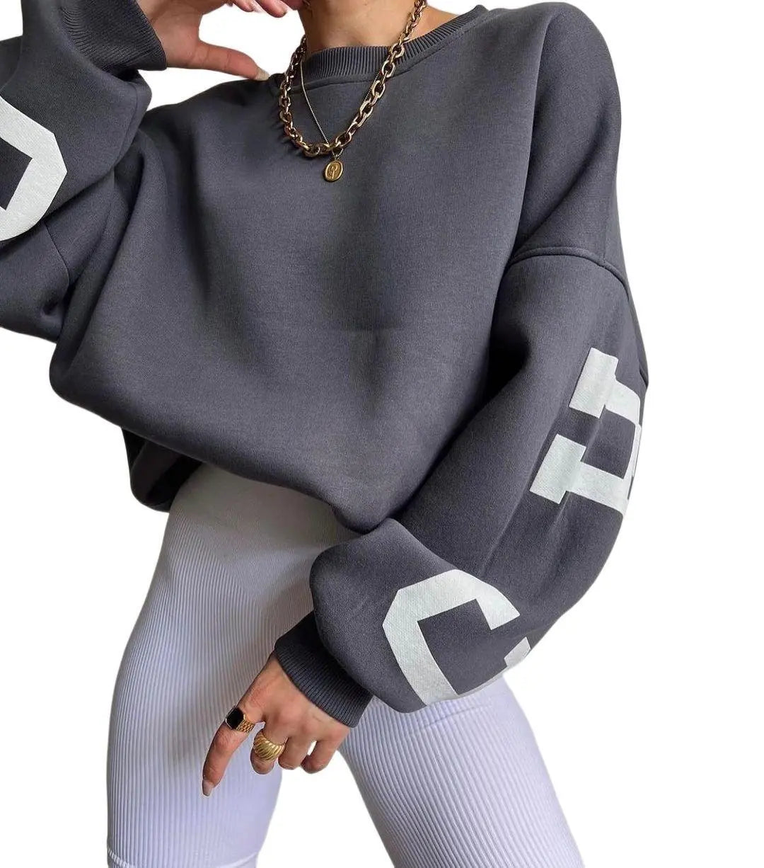 Women's Long Sleeve Baggy Sweatshirt Ladies Fleece Pullover Jumper Top Oversized