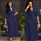 V - Neck Collared Long sleeved Pleated Maxi Dress