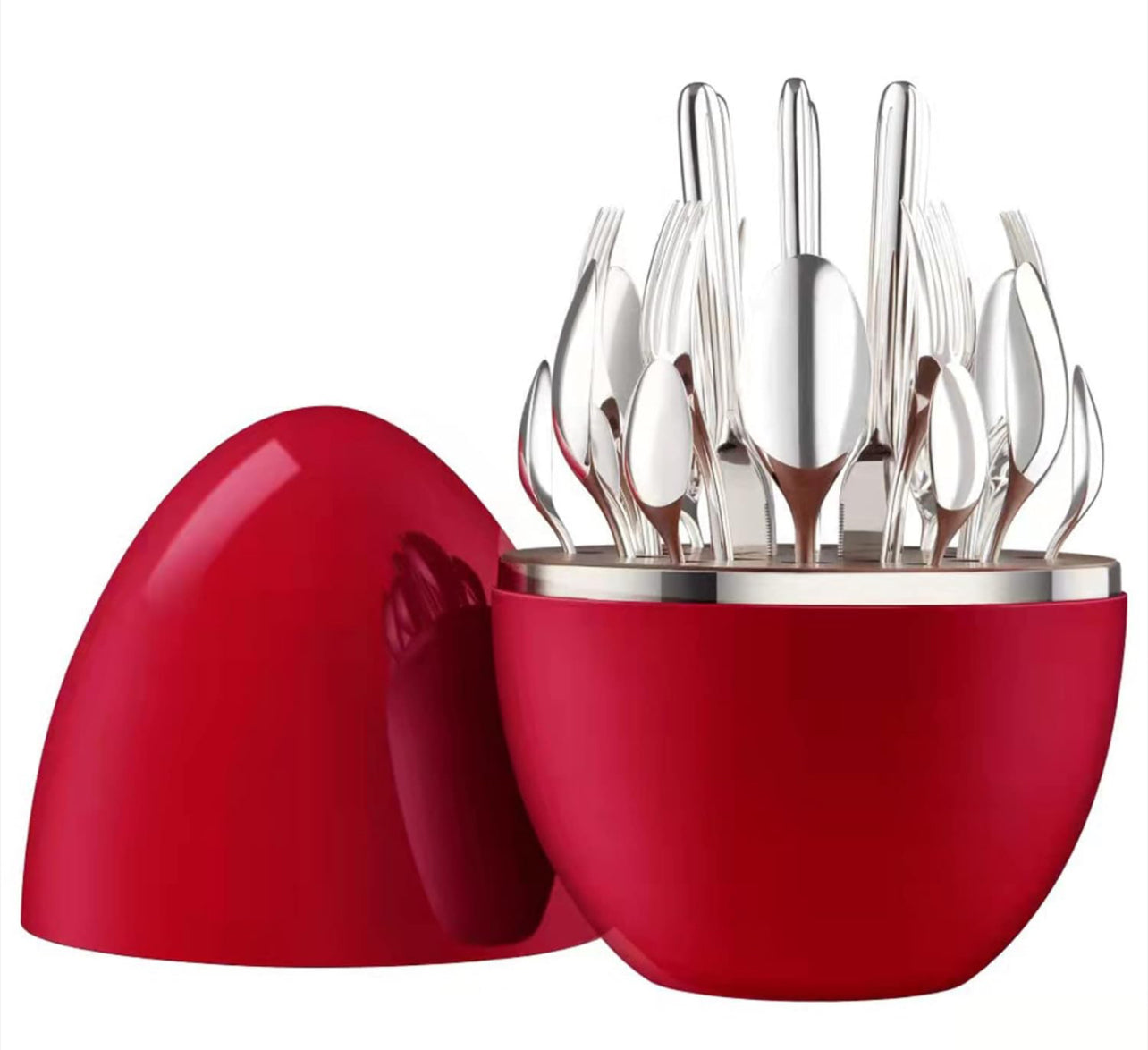 24 Pieces Stainless Steel Cutlery Set With Stand Egg Shape