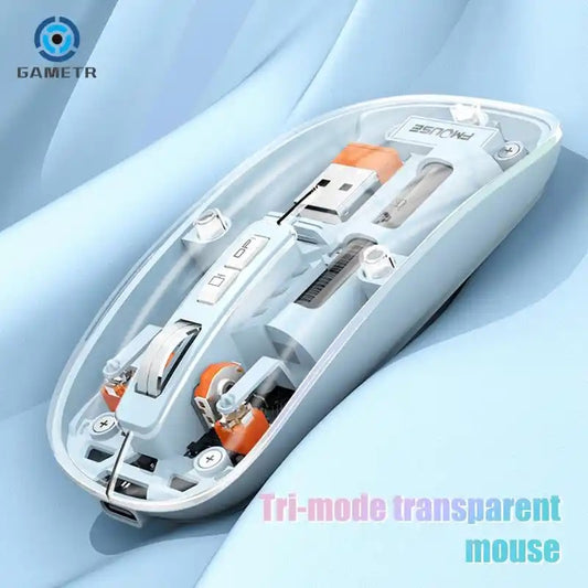 Transparent Magnetic Mouse Triple Mode 2.4G Bluetooth Compatible Wireless Rechargeable Suitable For PC Games And Office