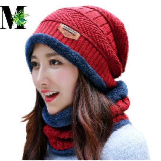 Women Winter Beanie Hat Scarf Set Warm Fleece Lined Slouchy Thick Baggy Knit Skull Cap