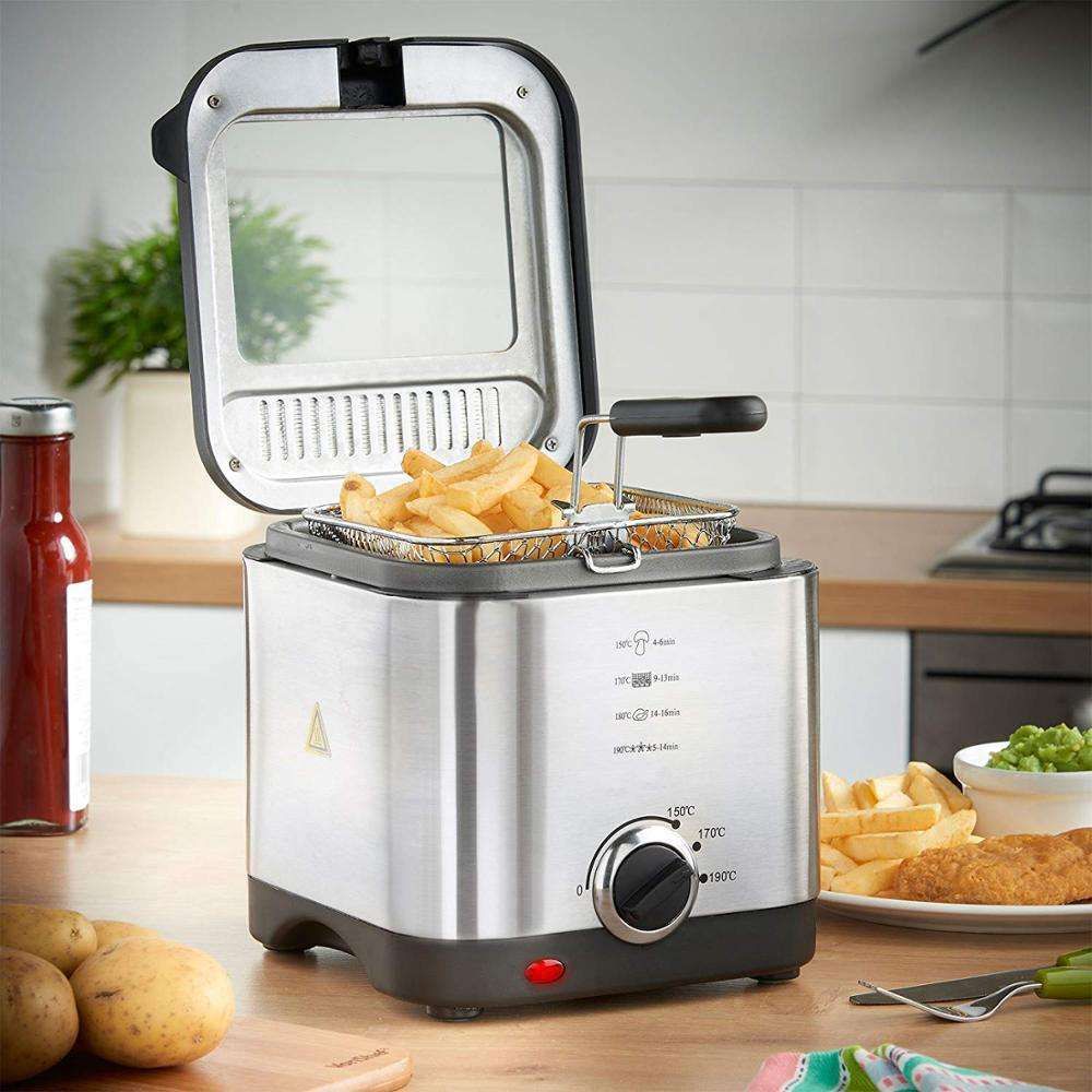 ENZO Kitchen Household 1.5L Detachable Oil Container Commercial Viewable Window Stainless Steel Electric Deep Fryer