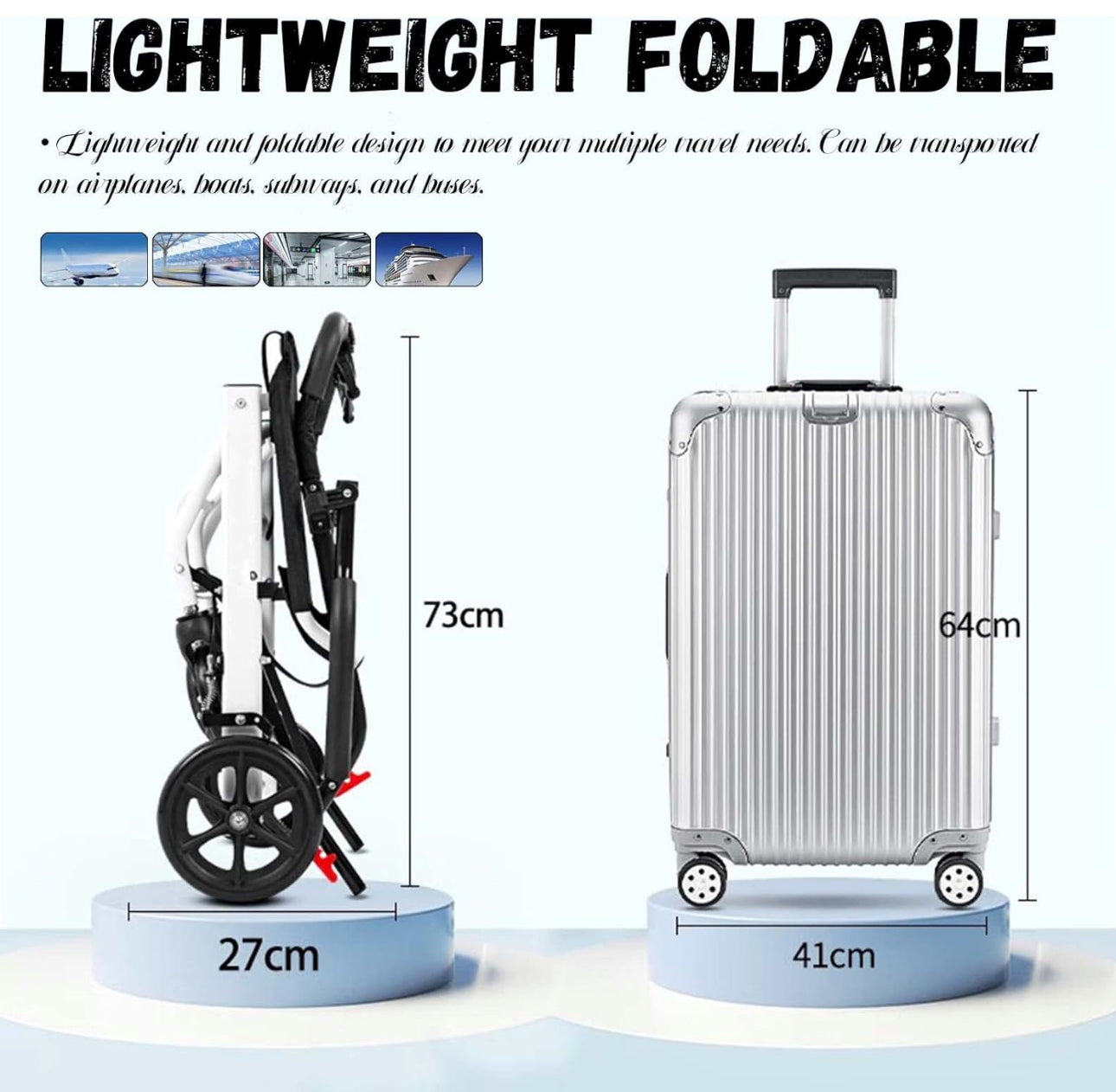 Ultralight Wheelchair Foldable Lightweight Aluminium Transport Wheelchairs, Extra Narrow Wheelchair for Home, Ultralight Wheelchairs with Brake, Travel & Folding Wheelchair