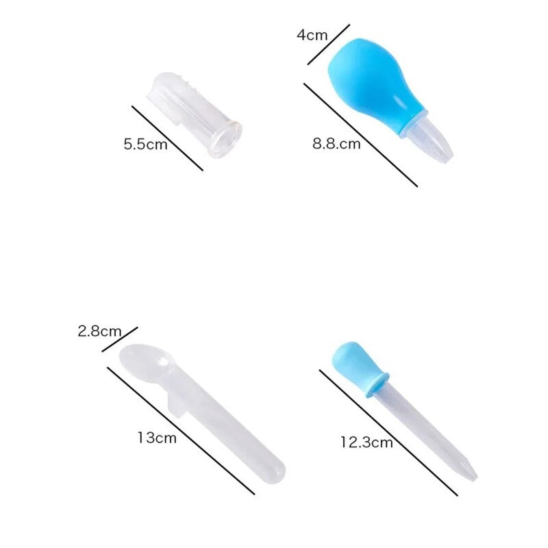 4Piece Set Baby Medicine Feeder Dropper Feeder Spoon Finger Toothbrush Clean Care Tool Nasal Aspirator Maternal And Baby Product