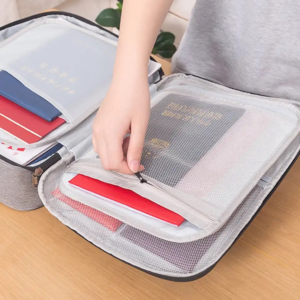 Large Capacity Files Storage Bag Double three Layer Passports Organizer Bag With Lock Three Layers Navy Blue