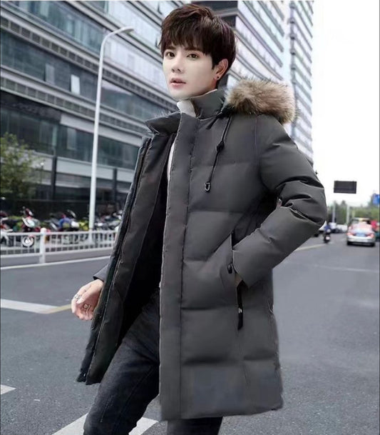 Winter Coat Down Type Hooded Thick Puffer Jacket For Men + Wool Collar