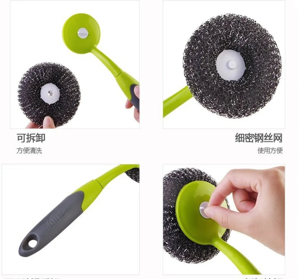 Stainless Steel Scourer With  Plastic Handle