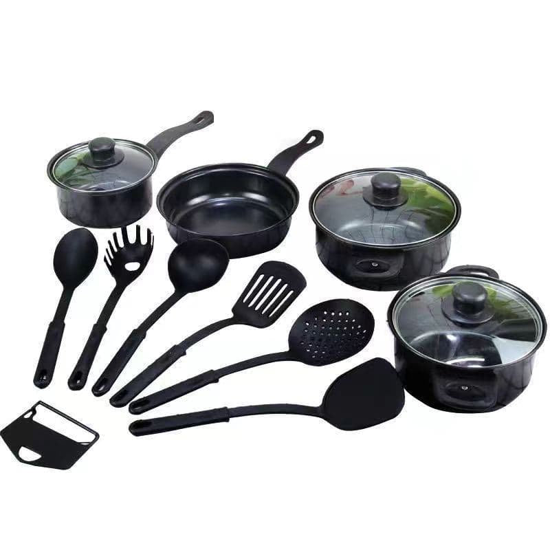 13Pcs Cast Iron Pots and Pan Set Non-Stick Frying Cooking Pots Cookware with Utensils for Kitchen