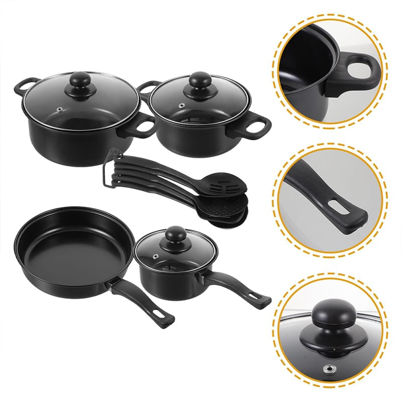 13Pcs Cast Iron Pots and Pan Set Non-Stick Frying Cooking Pots Cookware with Utensils for Kitchen