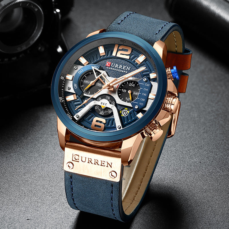 CURREN Unique Design Mens Business Quartz Watch Leather Strap Waterproof Sports Chronograph # 8329