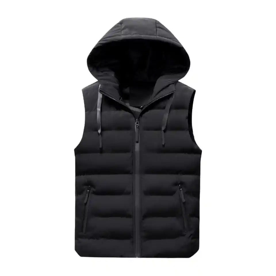 Adult Padded Vest Winter Puffy Hooded Zipper Up Sleeveless Jacket