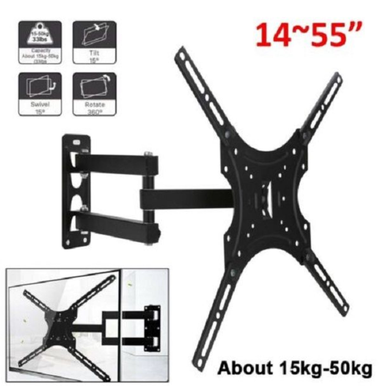 Universal Tilt TV Wall Mount Bracket Capacity 50KG 14-55inch