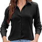 Womens Chiffon Blouses Button-Down Shirts Soft Tops Collared Casual Work Shirt