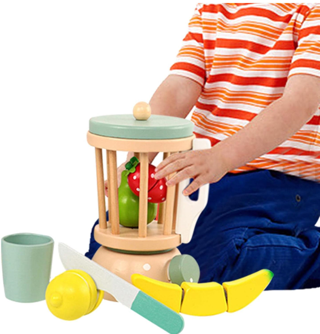 Wooden Blender Toy - Wooden Kids Smoothie Maker Set - Wooden Kitchen Toys Hildren's Simulation Fruit Cut Joy Toy Mixer Food Play Kitchen Accessories