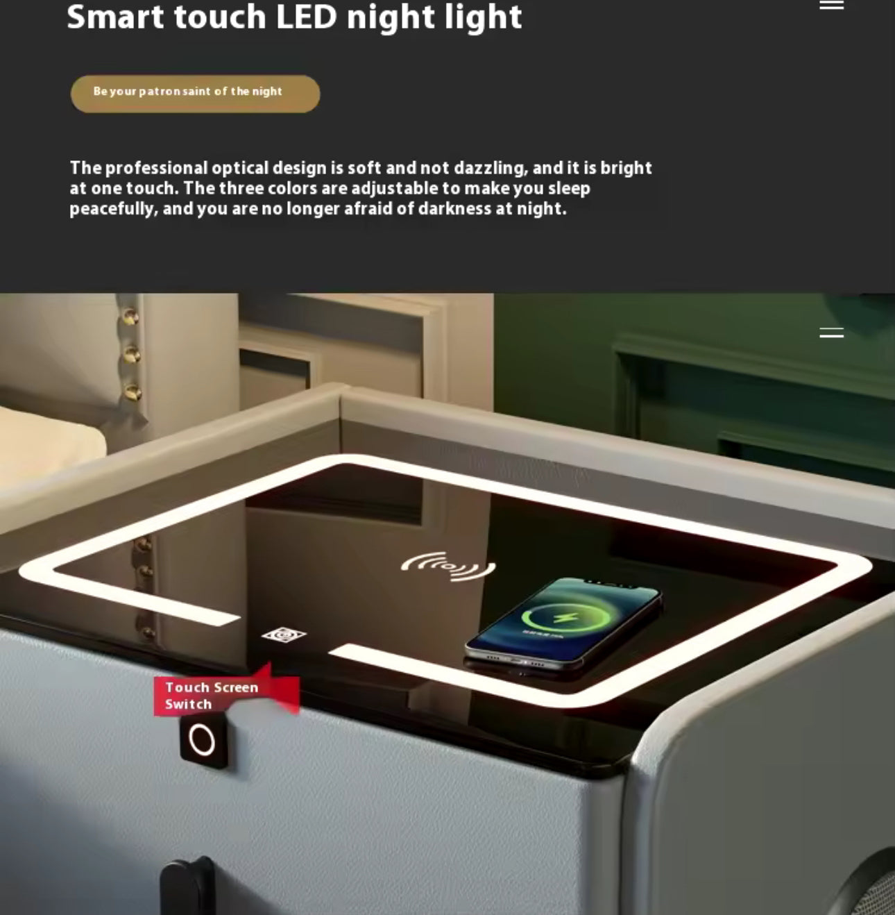 Smart Intelligent Bedside Table BT, USB + LED +WIRELESS Charger - Various Colours