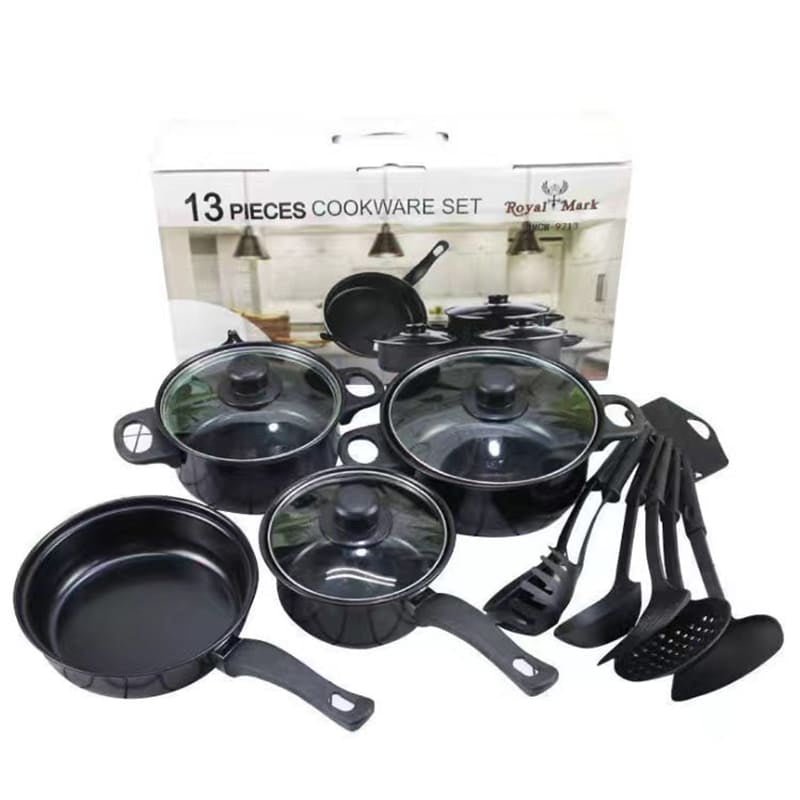 13Pcs Cast Iron Pots and Pan Set Non-Stick Frying Cooking Pots Cookware with Utensils for Kitchen