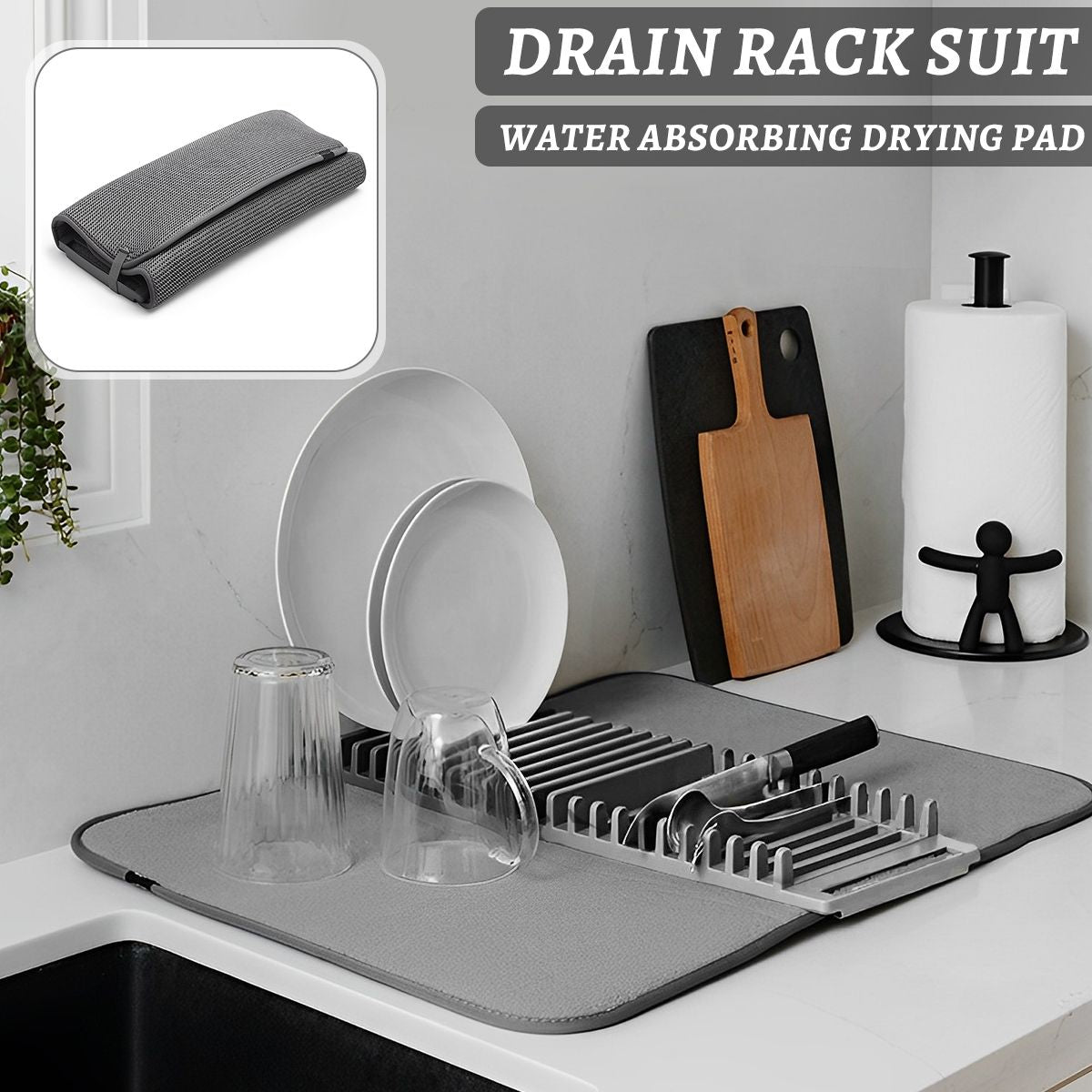 2in1 Multi functional Kitchen Draining Mat With Draining Rack