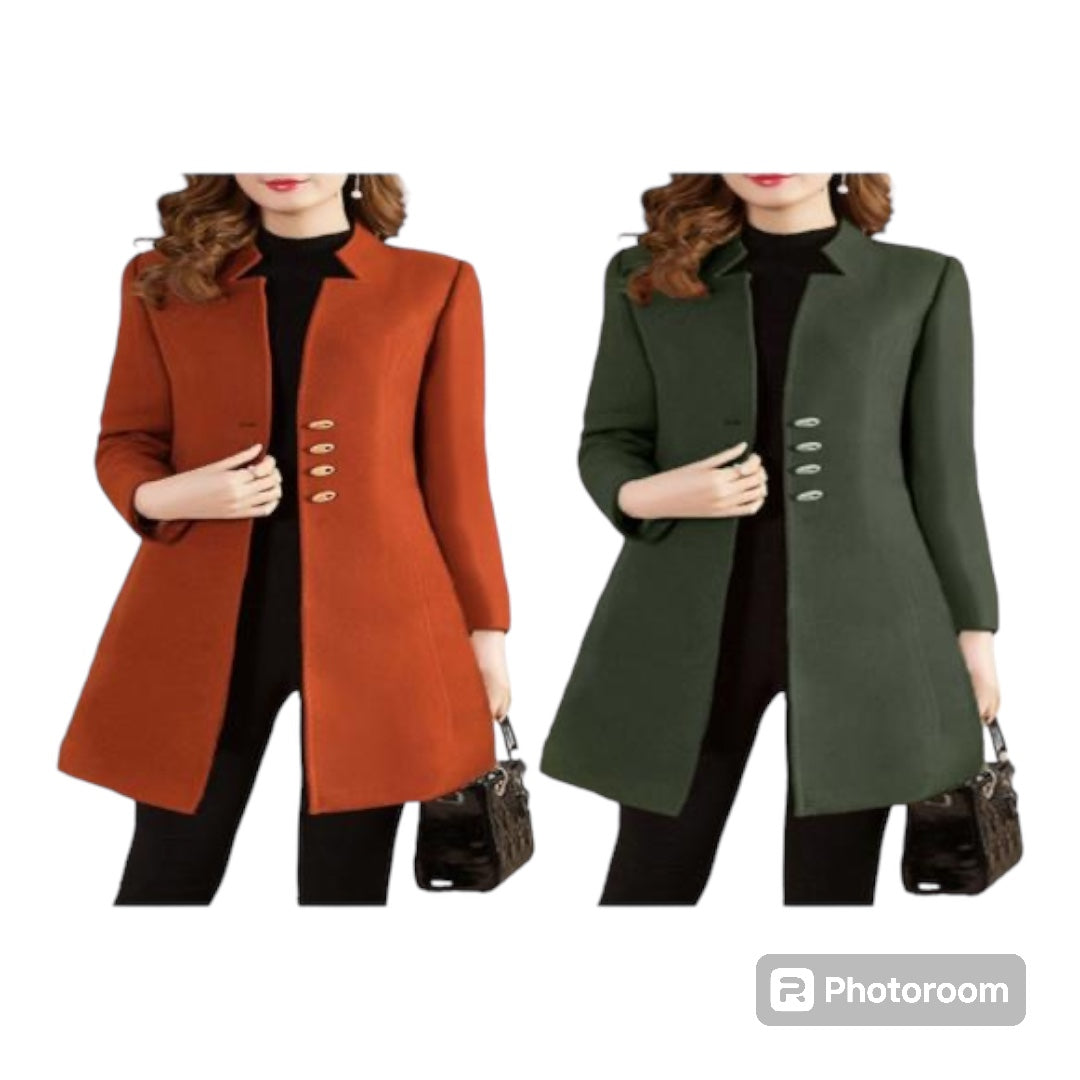 Women Autumn Winter Mid-length Woolen Coat Notched Collar Long Sleeve