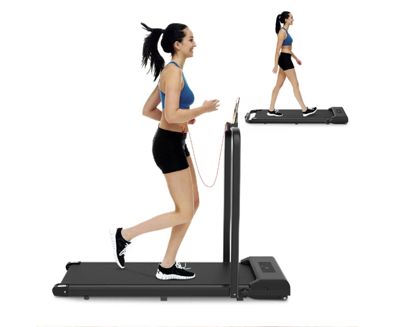 2-in-1 Fitness Foldable Electric Treadmill Space-Saving Machine Walking Running Pad