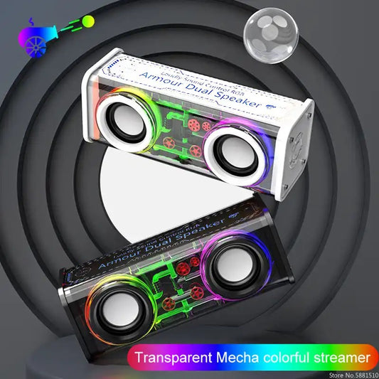 TWS Dual-Tone Transparent Mech Speaker RGB Light Bluetooth 5.0 Portable Subwoofer Portable Wireless Subwoofer Audio Sports