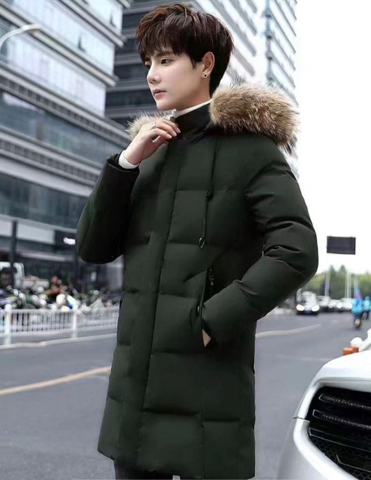 Winter Coat Down Type Hooded Thick Puffer Jacket For Men + Wool Collar