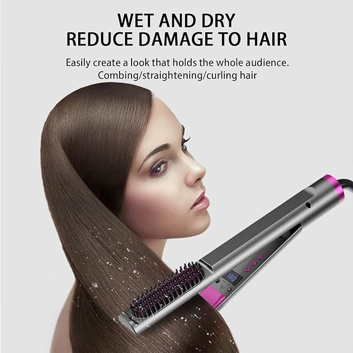 3-in-1 hair straightener, curling iron, hair straightening comb, with LED temperature display, four-level adjustment, fast heating hairdressing tools